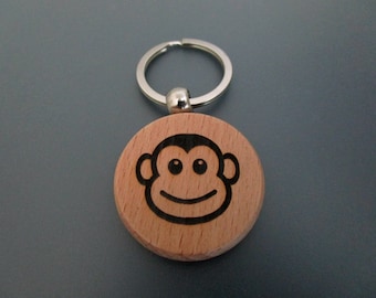 Monkey Keychain / Engraved Wooden Key Ring / Monkey Lover Accessories