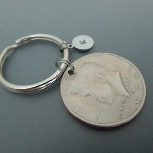 1974 Kennedy Half Dollar Coin Keychain / Initial Key Ring image 2