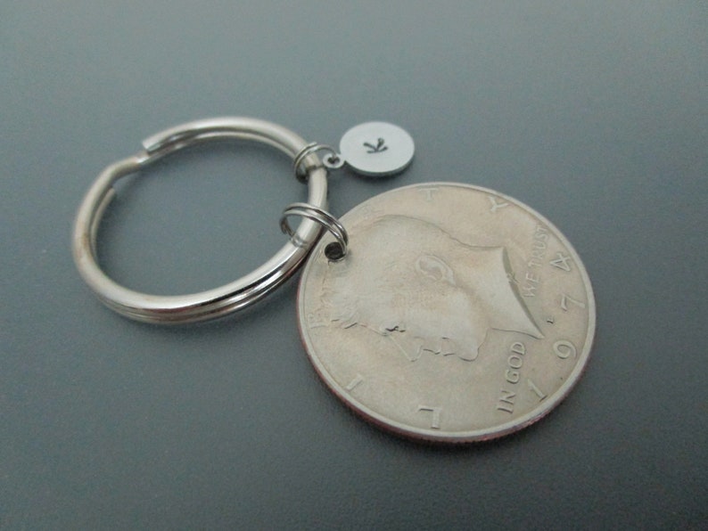 1974 Kennedy Half Dollar Coin Keychain / Initial Key Ring image 2