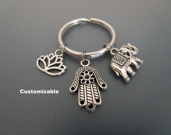 Hamsa Hand Keychain / Lotus Accessories / Elephant Key Ring