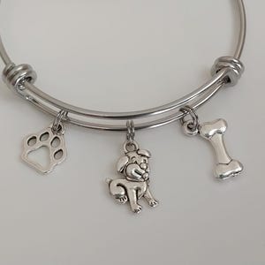 Dog Charm Bracelet / Paw and Bone Bangle / Animal Adoption Jewelry