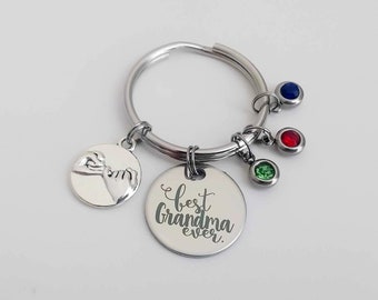 Personalized Grandma Keychain with Birthstone Charms and Tree of Life