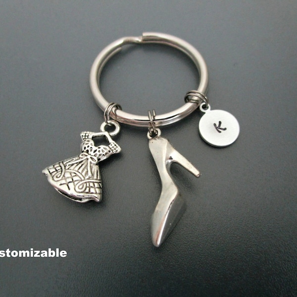 Fashion Keychain / Dress High Heel Shoe Key Ring / Fashionista Accessories / Hand Stamped Initial Charm