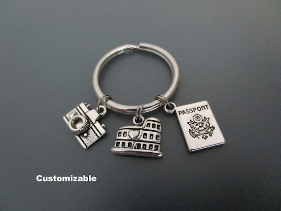 Silver Metal Charm Keychain Gift USA ITALY ITALIAN Tower Pisa Roman Coliseum