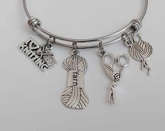 Knitting Charm Bracelet / Knitters Bangle / Knitting Jewelry
