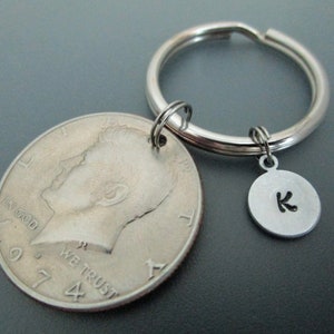 1974 Kennedy Half Dollar Coin Keychain / Initial Key Ring image 3