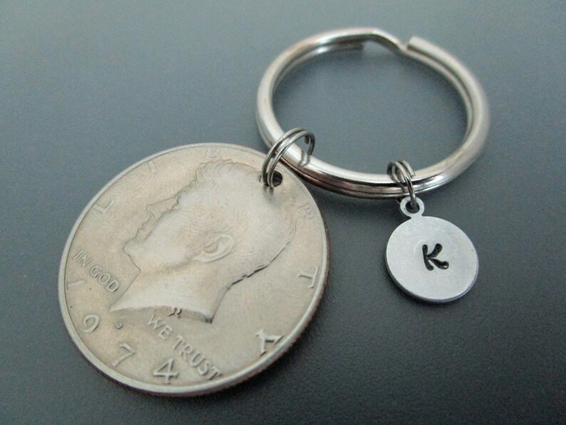 1974 Kennedy Half Dollar Coin Keychain / Initial Key Ring image 3