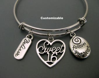 Sweet 16 Birthday Charm Bracelet / Sixteenth Birthday Jewelry