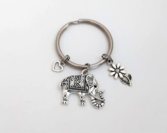 Elephant Keychain / Heart and Flower Key Ring