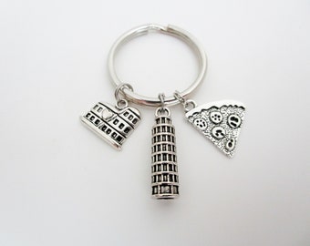 Italy Pizza Keychain / Rome Colosseum Key Ring / Travel Accessories / Leaning Tower of Pisa