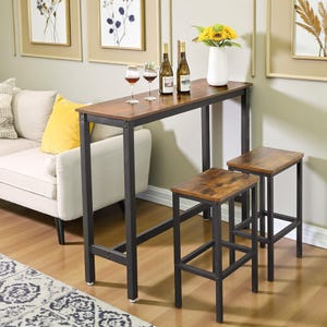 Industrial Bar Table Set with Stools – Rustic High Top Breakfast Nook