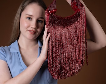 Red Beaded Fringe Potli Bag: Women's Wedding Party Clutch