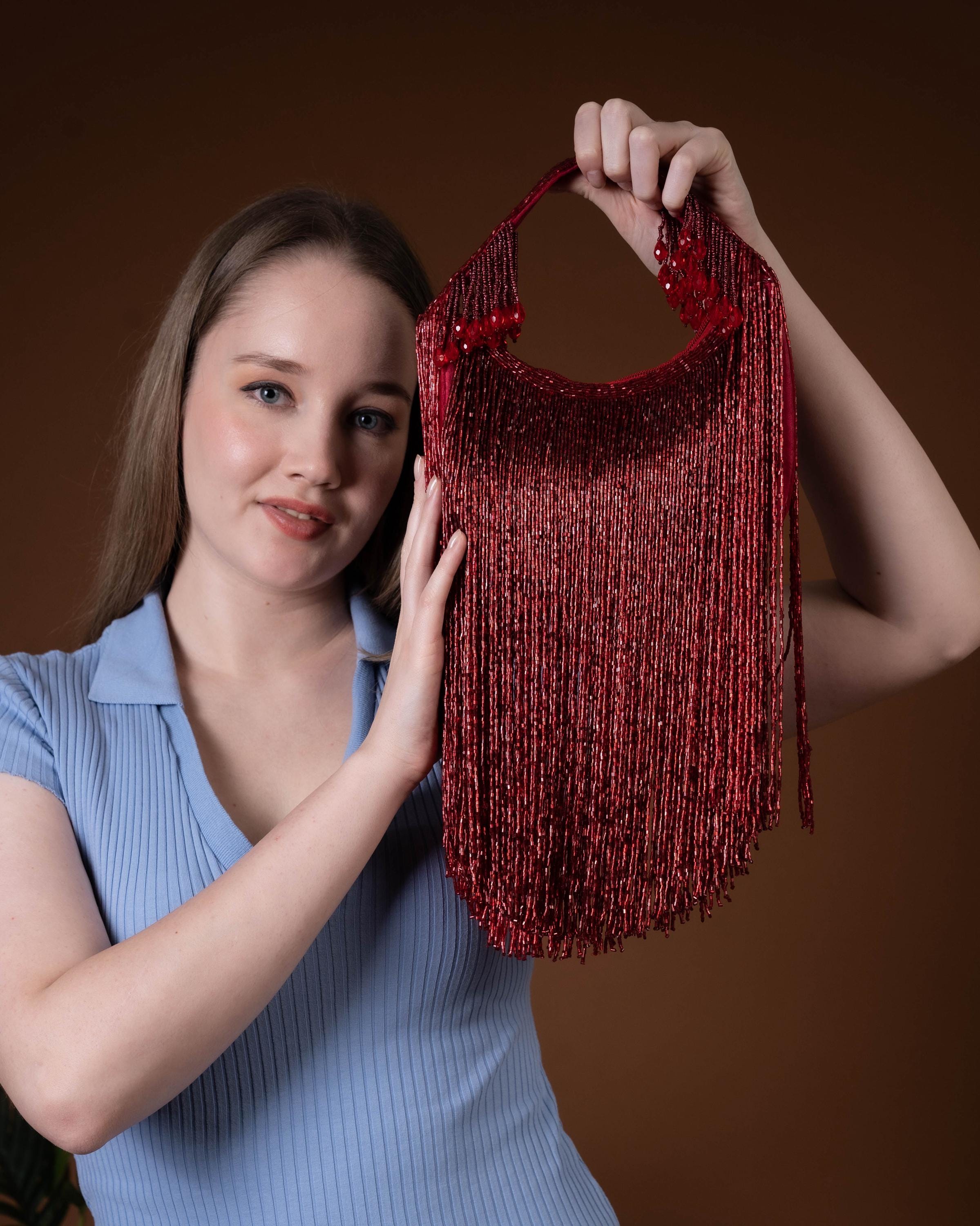 Red Beaded Fringe Potli Bag: Women's Wedding Party Clutch