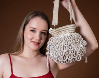 Pearl Beaded Bridal Potli Bag: Indian Wedding Clutch by Velleso