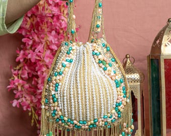 Pearl Beaded Potli Bag | Handmade Bridal Wedding Purse
