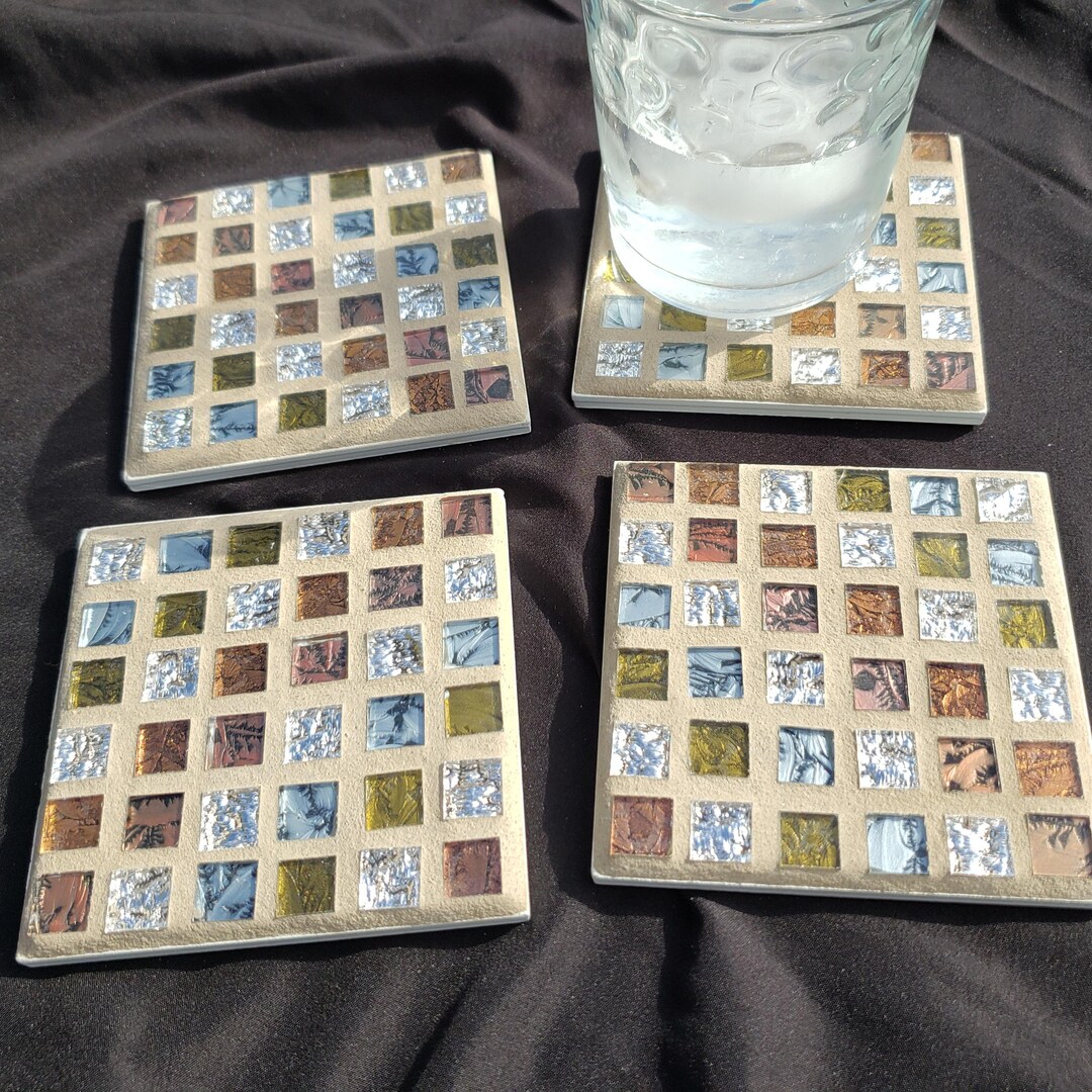 Mosaic Glass Coasters: Gold Silver Copper Bronze, Set of 4 - Etsy