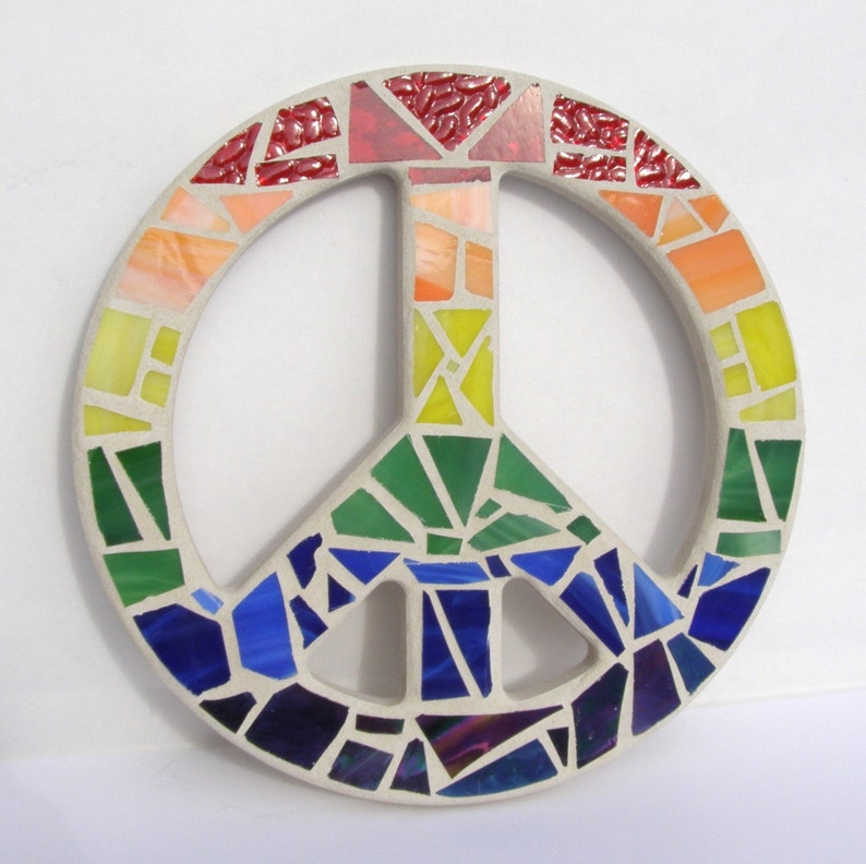 Download Colorful Rainbow Peace Sign Wall Art Mosaic Boho Hippie Wreath Decor Stained Glass Art 60 S Retro Decor Mixed Media Collage Art Collectibles Delage Com Br