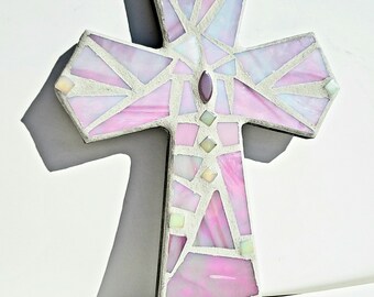 Opalescent Pink Mosaic Wall Cross Hope Girl's Baptism Communion Christening Christian Spiritual Gift