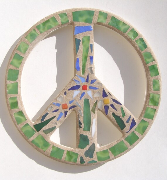 Peace Sign Wall Art Mosaic Flower Power Hippie Dorm Art Green Etsy