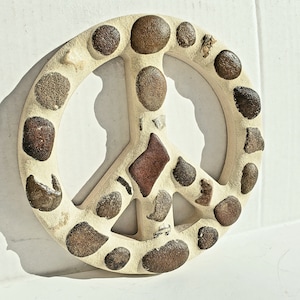 Rock Stone Pebble Mosaic Peace Sign Rustic Wall Decor Natural Zen Decor Hippie Wall Art