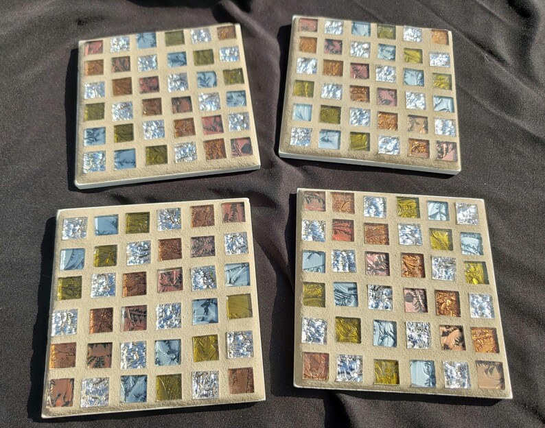 Mosaic Glass Coasters: Gold Silver Copper Bronze, Set of 4 - Etsy