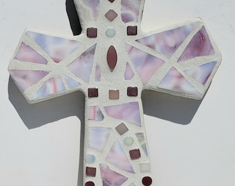Mosaic Wall Cross: Pastel Stained Glass, Religious Gift
