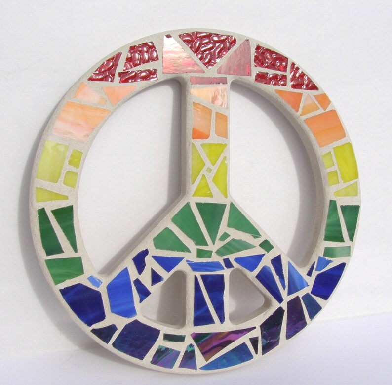 Download Colorful Rainbow Peace Sign Wall Art Mosaic Boho Hippie ...