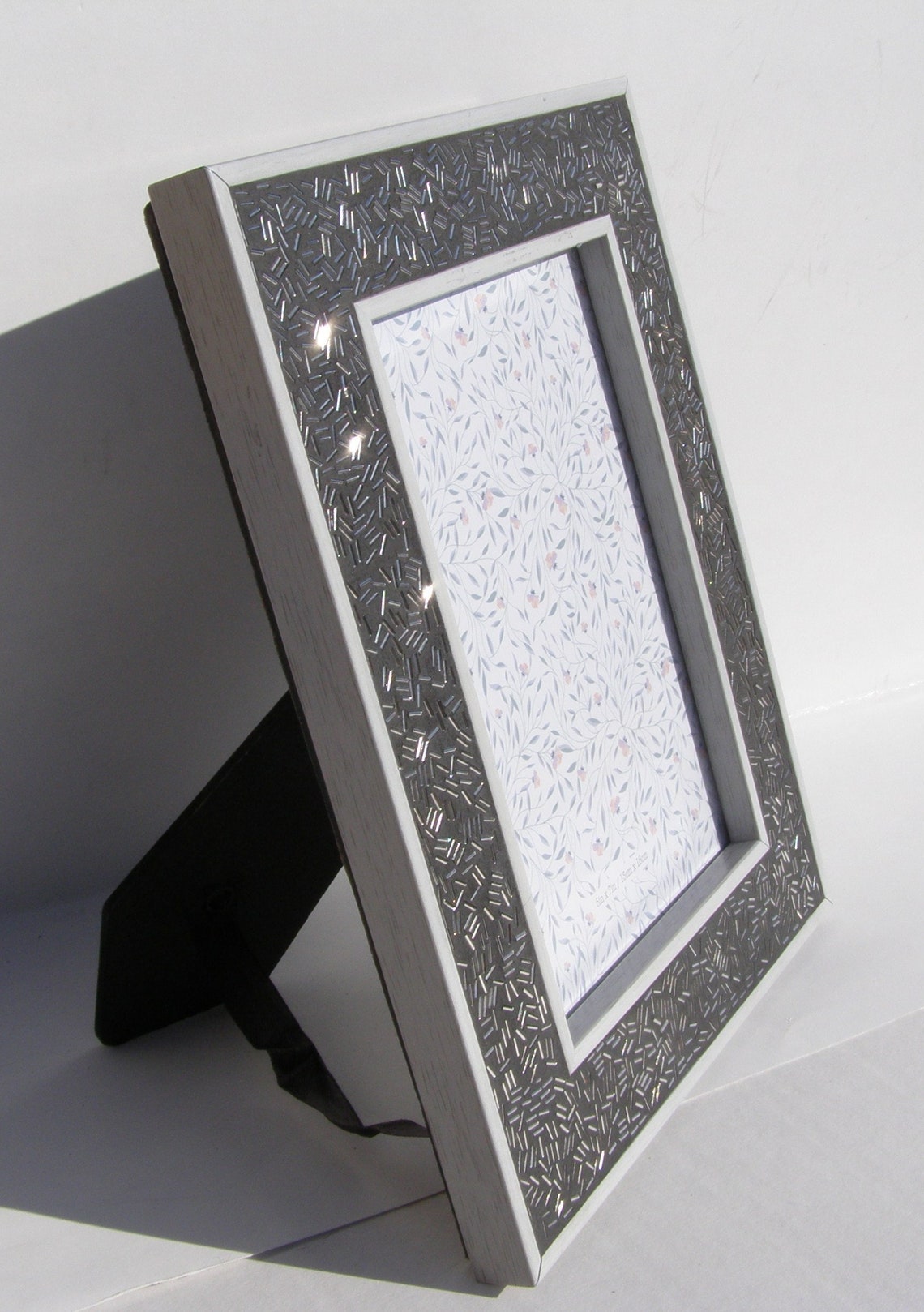 Black Silver Glass Beaded 5 x 7 Photo Frame Mosaic Picture Etsy