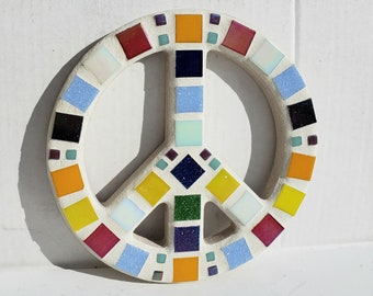 Mosaic Peace Sign Rainbow Colors Peace Sign Trivet Hippie Decor 60's Retro Art