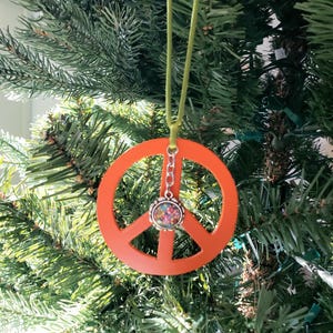 Orange Peace Sign Ornament Flower Car Charm Rear View Mirror Sun Catcher Hippie Decor