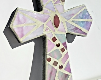 Opalescent Pink Mosaic Wall Cross Hope Girl's Baptism Communion Christening Christian Spiritual Gift