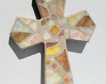 Pastel Colors Mosaic Stained Glass Wall Cross  Baptism Confirmation Spiritual Gift
