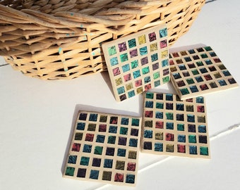 Rainbow Glass Mosaic Coasters Multicolored Barware Serving Drink Coaster Patchwork Coaster