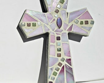 Opalescent Pink Mosaic Wall Cross Hope Girl's Baptism Communion Christening Christian Spiritual Gift