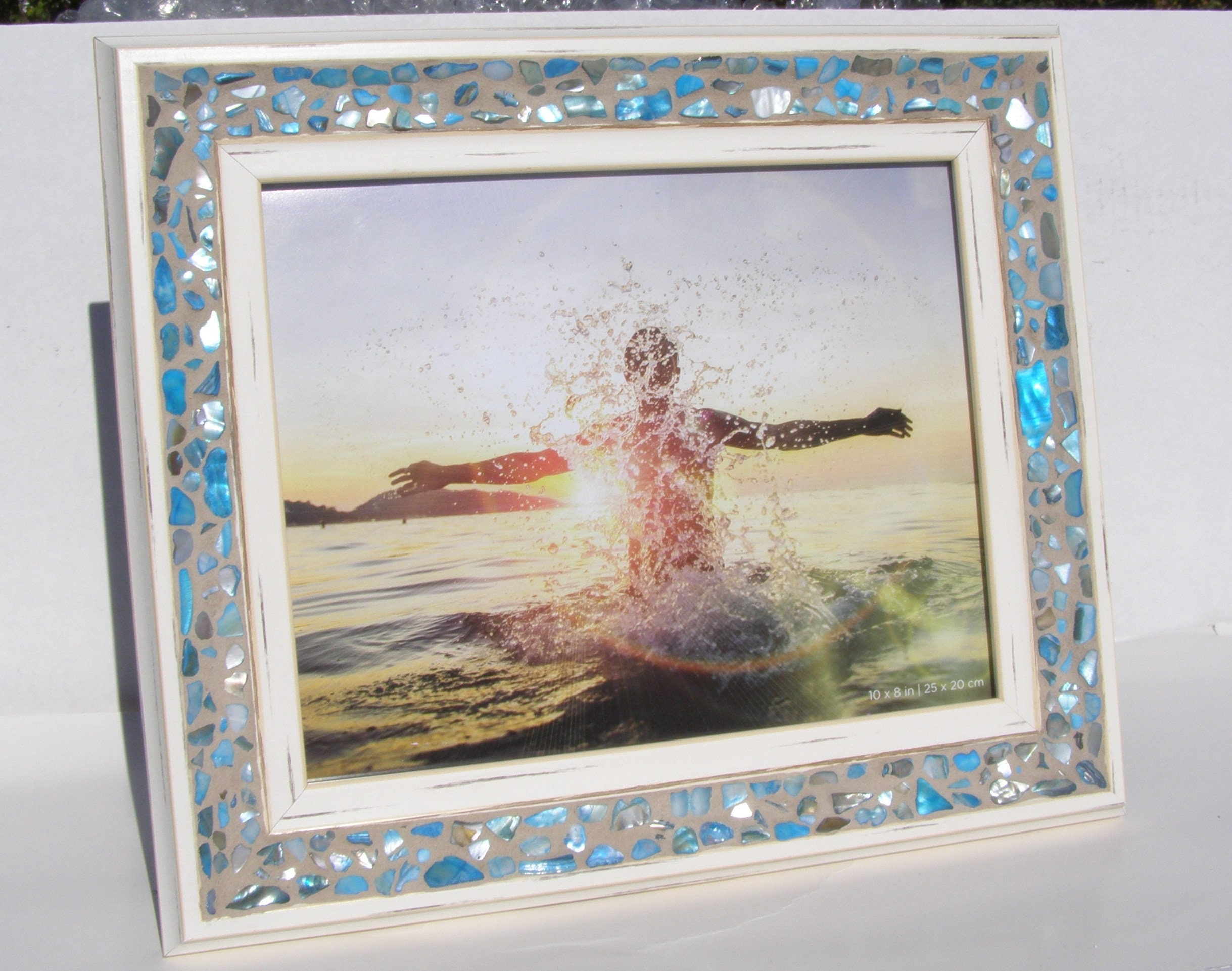 8 X 10 5 X 7 Matted Abalone Shell Mosaic Photo Frame Beach Frame