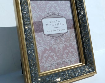 Gold Silver Glass Beaded 5 x 7 Photo Frame Mosaic Picture Frame Elegant Sparkly Chic Decor