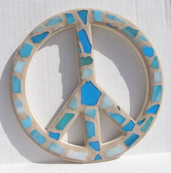 Mosaic Peace Sign Wall Art Blue Teal Dorm Art Beach Decor Etsy