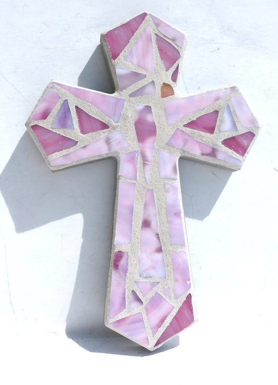 Mosaic Wall Cross Pink Stained Glass Cross Girl's Baptism Etsy
