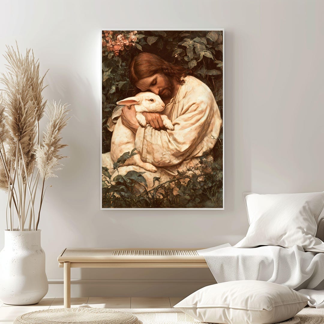 Jesus With Rabbit Easter Print, Christian Resurrection Wall Art ...