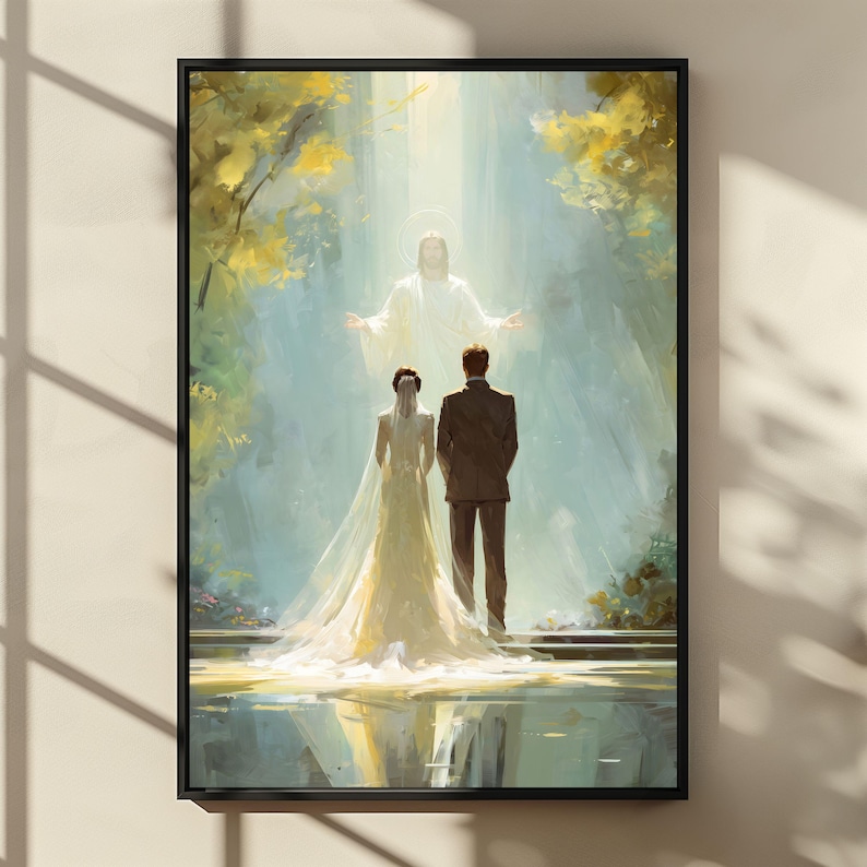 Jesus Blessing Wedding Couple Print, Christian Marriage Wall Art, Catholic Wedding Gift, Faith Based Newlywed Decor