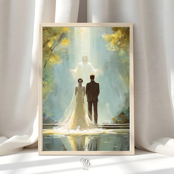 Jesus Blessing Wedding Couple Print, Christian Marriage Wall Art, Catholic Wedding Gift, Faith Based Newlywed Decor