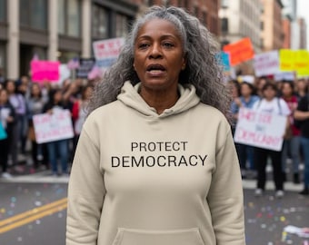 Protect Democracy / Wear Your Power Hoodie in Cream Back Print