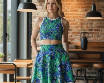 Van Gogh inspired Iris Print Women's Skater Skirt | Custom AOP Fashion
