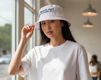 Peace Script Embroidered Bucket Hat | Minimal Script Logo