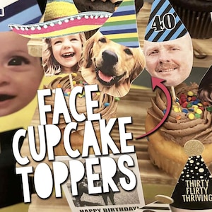 Personalized Face Cupcake Toppers (30th, 40th, 50th, 60th, 75th Birthday) Birthday Cupcake Toppers, Picture Cupcake Toppers, Cupcake Faces