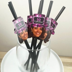 50th Birthday Face Straws, Personalized Face, Party Straws, Personalized Straws Picture, Straw with your Face, Cowgirl Face Straw