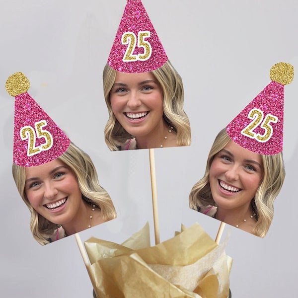 Personalized Face Birthday Centerpiece Sticks, Birthday Photo Centerpieces, Birthday Decorations, Digital File