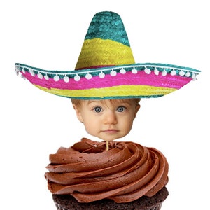 Mexican Sombrero Cupcake Toppers, Sombrero Picture Cake Toppers, Mexican Fiesta, Fiesta Cake Toppers, Fiesta Birthday, Face Cupcake Toppers