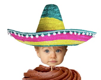 Mexican Sombrero Cupcake Toppers, Sombrero Picture Cake Toppers, Mexican Fiesta, Fiesta Cake Toppers, Fiesta Birthday, Face Cupcake Toppers