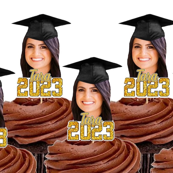 Graduation Hat Face Cupcake Toppers, Graduation Party Decorations, Personalized Graduation Face Picture Cupcake, Graduation Cap Toppers